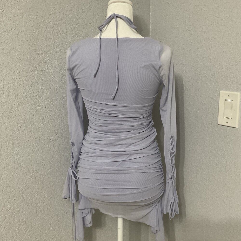 Y2K Style Whimsigoth Fairy Long Sleeve Ruched Mini Dress Purple Oh Polly Size 2 - Picture 5 of 8